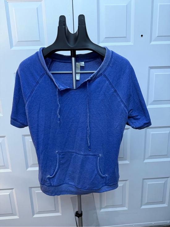 GreenTea Tops - GreenTea Short Sleeve Hooded Pullover in Royal Blue